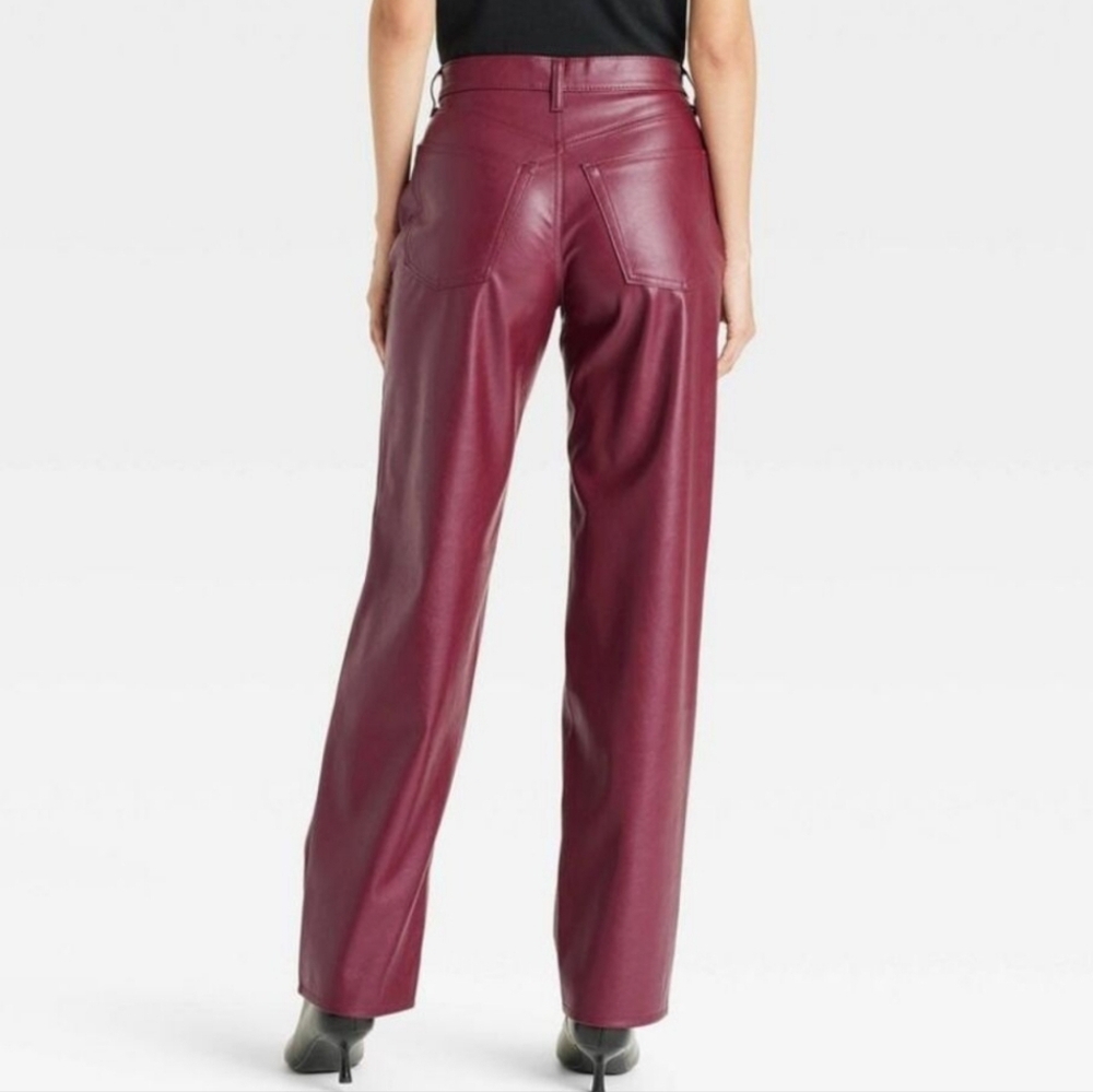 Women's Mid-Rise Faux Leather Baggy Jeans - Universal Thread Red 2 - Picture 2 of 14